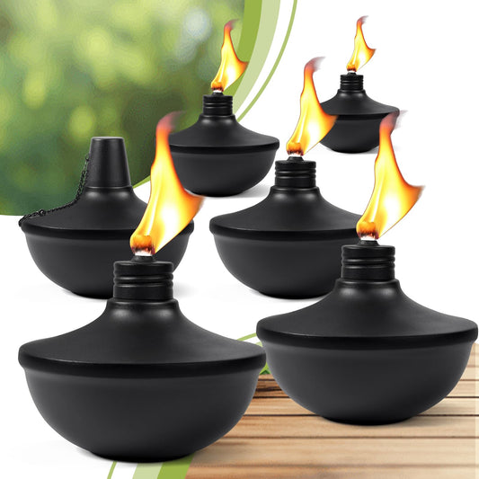 Rynx | Fan-Torches 6-Pack Citronella Tabletop Torches - Refillable, Metal, Ideal for Patio & Garden