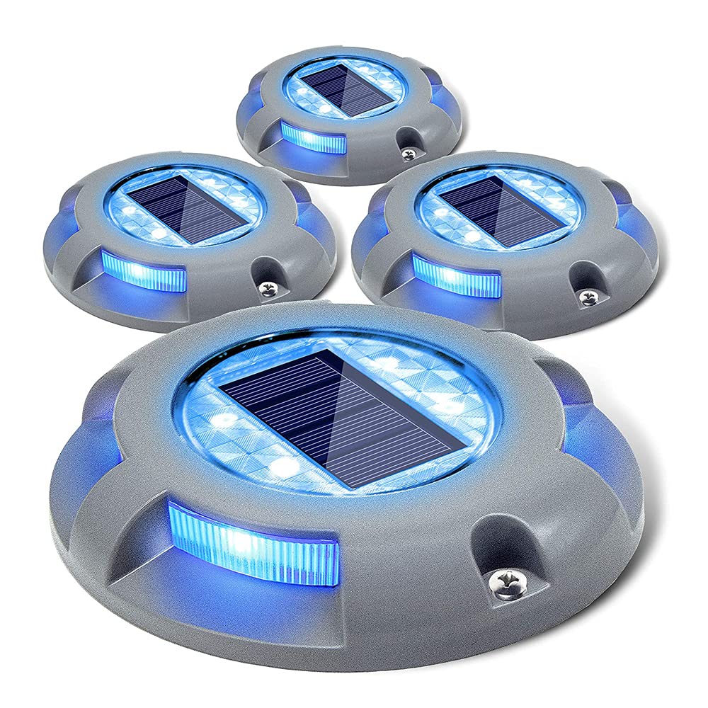 Rynx | Siedinlar Solar Cell Deck Lights - Blue Led Waterproof Driveway Markers, 4 Pack For Outdoor Use