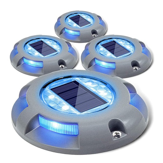 Rynx | Siedinlar Solar Cell Deck Lights - Blue Led Waterproof Driveway Markers, 4 Pack For Outdoor Use