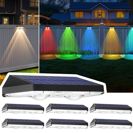Rynx | Mancra Outdoor Solar Fence Lights, 6 Pack Warm White & RGB Color Changing Waterproof Decor