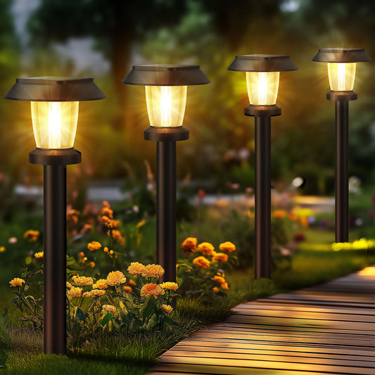 Rynx | Alepod Solar Path Light Outdoor - 6 Pack Solar Powered Garden Lighting Waterproof, Decorative Landscape Lighting With Wood Lighting