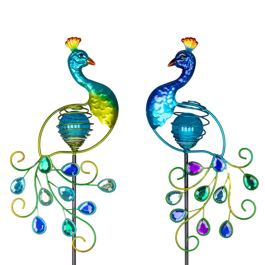 Rynx | Viveta 2 Pack Metal Peacock Solar Stake For Outdoor Garden Patio Decorations
