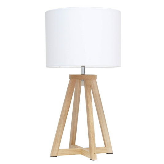 Rynx | Simple Designs Lt1069-Nwh Connected Triangular Natural Wood Table Lamp With White Fabric Shade