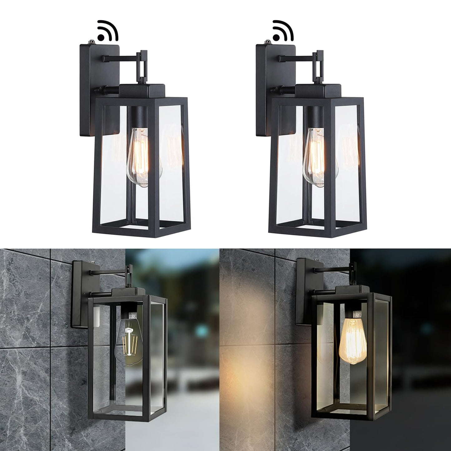 Rynx | Faymart 2 Pack Twilight To Dawn Waterproof Outdoor Wall Lanterns With Sensor, Modern Patio Lanterns