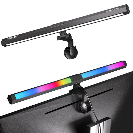 Rynx | Quntis Monitor Light Rgb Backlighting, Eye-friendly Computer Light Leekable Gaming Office Desk Lamp, 15 Modes Backlighting, 3 Color Temperature & Brightness Dimmable Front Light, Ra95 Screen Non-Glare Monitor Lamp