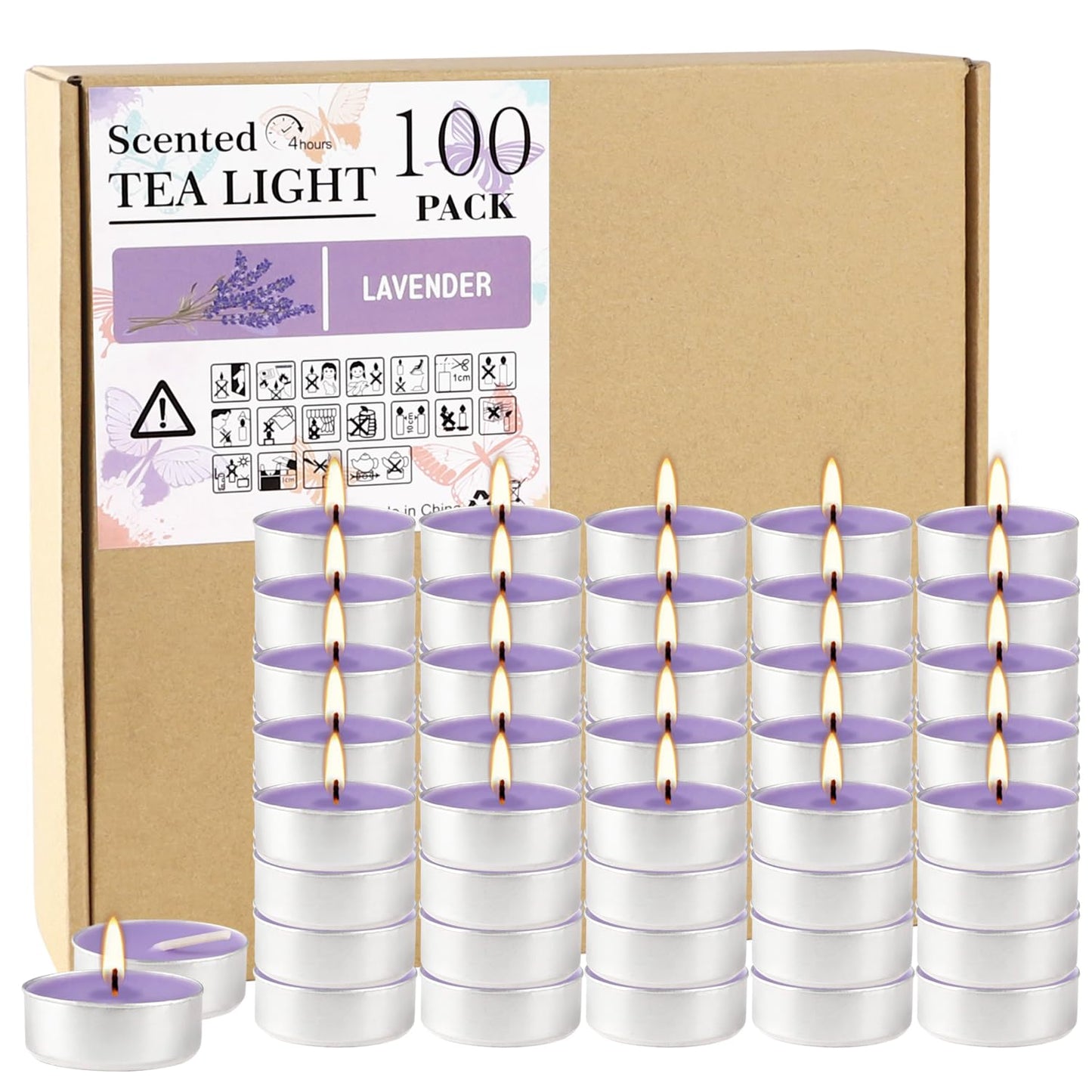 Rynx | Purple Scented Tea Lights - 100 Pack Votive Candles Bulk - Lavender Scent Tea Light Gift Set For Holidays, Weddings And Home - 4 Hours