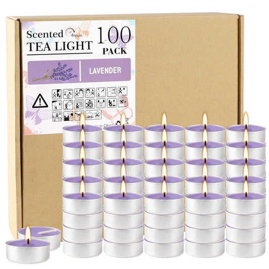 Rynx | Purple Scented Tea Lights - 100 Pack Votive Candles Bulk - Lavender Scent Tea Light Gift Set For Holidays, Weddings And Home - 4 Hours