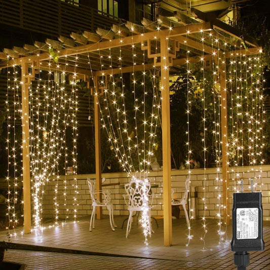 Rynx | Lighting Ever 306 Led Curtain Lights With 18 Hanging Light Sources, 10×10 Ft Plug-In Hanging Fairy Lights For Bedroom Window, Flashing Background Lights For Wedding Patio Gazebo (Non-Linkable)