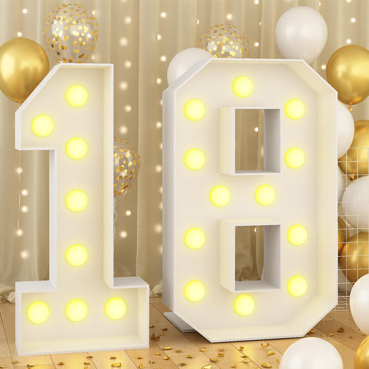 Rynx | 4Ft Light-Up Number 18 Large Number With Light Bulbs White Marquee Frame For 18th Birthday Party Boys Girls Birthday Decorations Pre-Cut Mosaic Cardboard Giant Cutout Thick Foam Boards Sign Jubilee