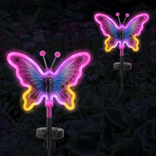 Rynx | Toproof Butterfly Lights, Outdoor Butterfly Lighting, Garden Decor, Neon Butterfly Garden Lighting For Outdoors, Yard, P