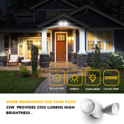Rynx | Lutec 6222W-D2D Dual-Head 2500 Lumen Dusk To Dawn Floodlight, Waterproof Outdoor Security Lighting