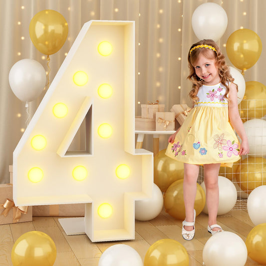 Rynx | 4Ft Light Up Number 4 White Large Numbers With Light Giant Mosaic Marquee Frame Letter For 4th Birthday Party Decorations Pre-cut Cardboard Giant Cutout Thick Foam Boards Sign Anniversary