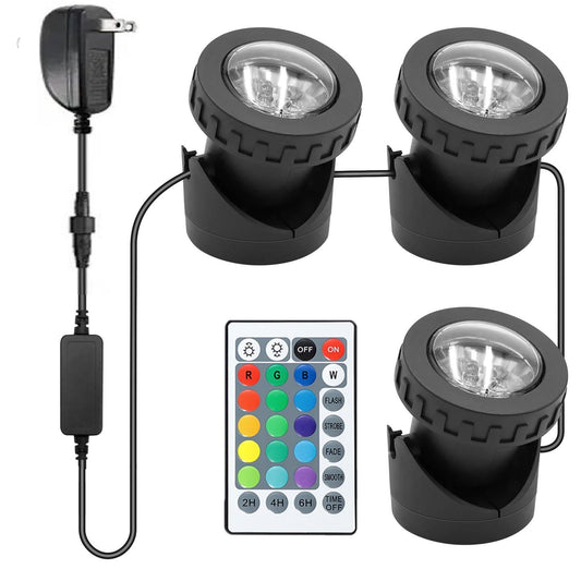Rynx | Colored Pond Lights with Timer, Rgb Waterproof Fountain Lights Ip68, Dimmable Outdoor Landscape Lights for Aquarium Pond Fountain Garden (3 Lights)