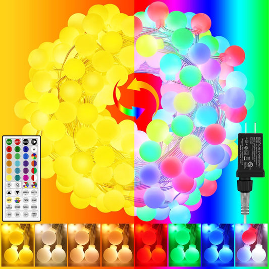 Rynx | Color-changing light chains for outdoor, 30 colors 10 m 100Led Rgb+Warm white fairy lights with plug, outdoor Christmas ball decorative lights with remote control for indoor bedroom party garden Christmas decorations