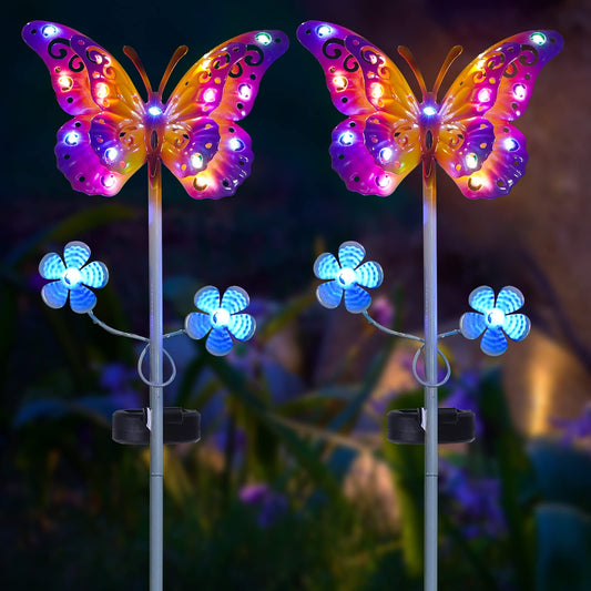Rynx | Vgyvgycc Outdoor Solar Garden Lights - 2 Pack Solar Metal Butterfly Decorative Lights - Colorful Led Waterproof Solar Stake Lights