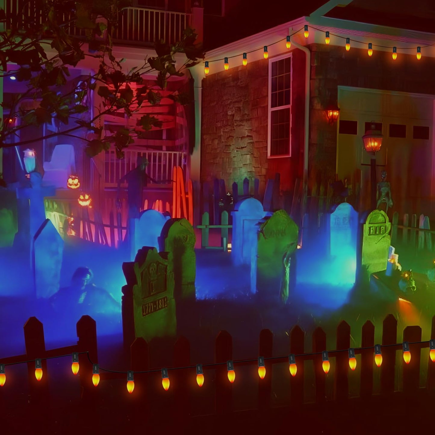 Rynx | Konictom 25Ft Orange Led Light Chains, Waterproof C7 Bulbs For Halloween & Holiday Decor