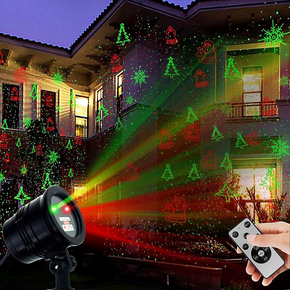 Rynx | Christmas Laser Light, Projector Light Landscape Spotlight Red And Green Star Show With Christmas Decorative Patterns For Indoor Outdoor Garden Terrace Wall