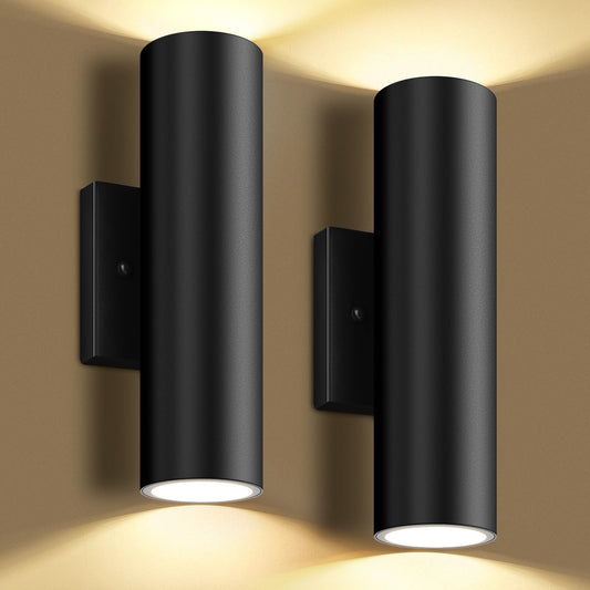 Rynx | Gobright Outdoor Wall Lamps 12W 3000K Led Cylinder Wall Lamp, 1200Lm Waterproof, 2-Pack Black