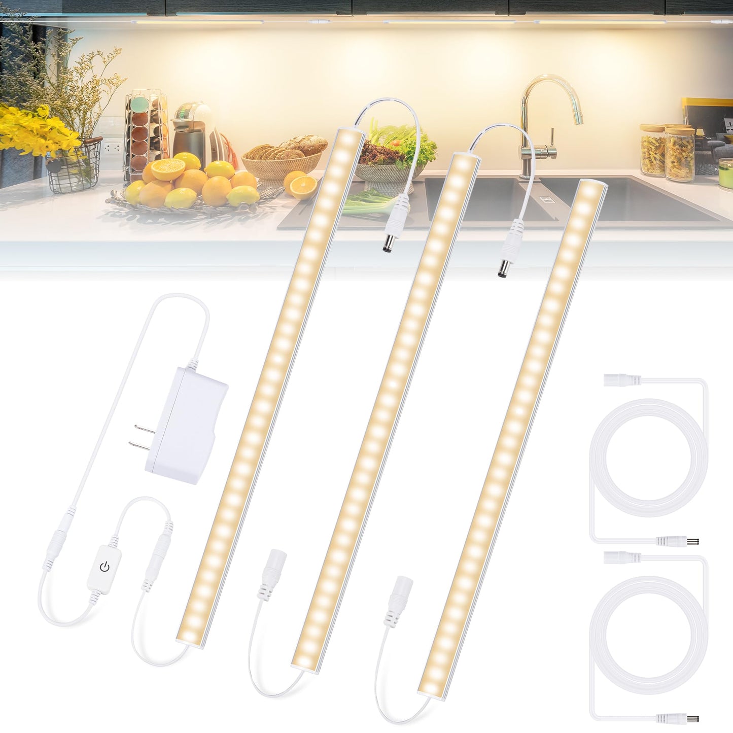 Rynx | 3Pcs X 12Inch Under-Counter Light Fixtures, Led Cabinet Lights With Memory Function, Warm White 3000K Desk Lamp, Slim Under Cabinet Lighting For Kitchen, Desk, Shelf