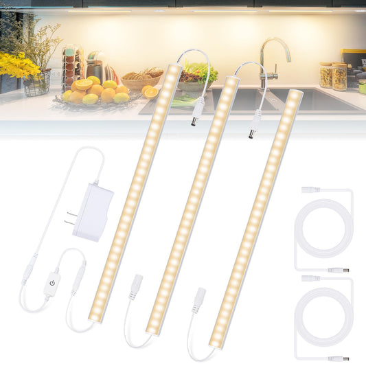 Rynx | 3Pcs X 12Inch Under-Counter Light Fixtures, Led Cabinet Lights With Memory Function, Warm White 3000K Desk Lamp, Slim Under Cabinet Lighting For Kitchen, Desk, Shelf