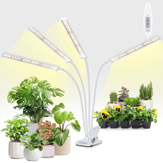 Rynx | Foxgarden® Plant Lighting for Indoor Cultivation, Full Spectrum Grow Light with Timer 4/8/12 hrs, Four-Headed 208 LED Grow Lamp with Flexible Gooseneck and Clamp for Desk, 4 Brightness Levels for Indoor Plants