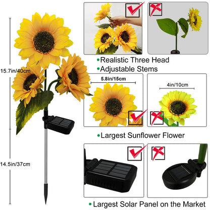 Rynx | Nooneast 3 Pack Sunflower Light Sources - Yellow Led Waterproof Garden Decoration For Terrace & Garden