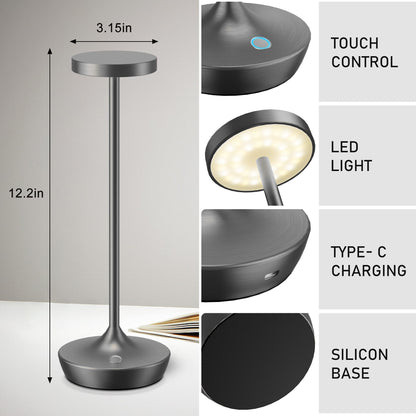 Rynx | Willdoak Wireless Outdoor Table Lamps - Rechargeable LED Touch Dimmable Waterproof (2 Gray)