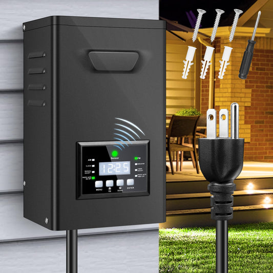 Rynx | 170W Low Voltage Landscape Transformer, Landscape Lighting Transformer With Timer And Photocell Sensor, 120V AC To 12V/15V AC Ou