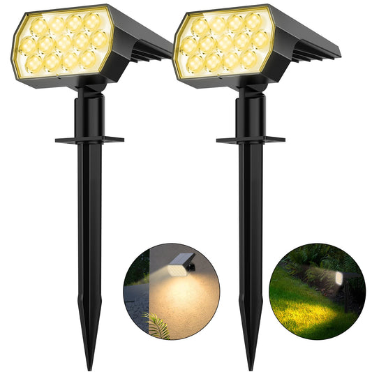 Rynx | Welalo Solar Spotlights Outdoor, [2 Pack/52 LED/3 Modes] 2-in-1 Solar Landscape Spotlights, Solar Powered Security Lights, IP65 Waterproof Wall Lamps For Pathway Garden Driveway (Warm White)