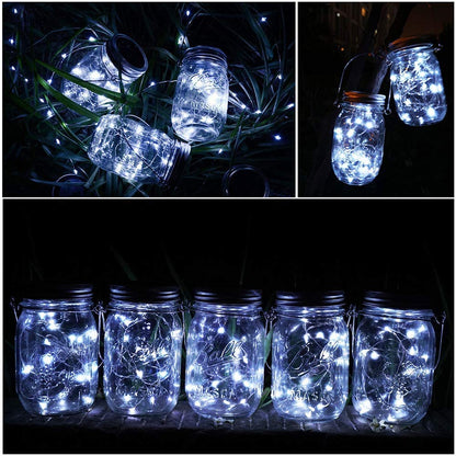 Rynx | Sunkite 12-Pack Solar Mason Jar Light Sources, 30 Led Waterproof Fairy Lights For Garden Decor - Cool White