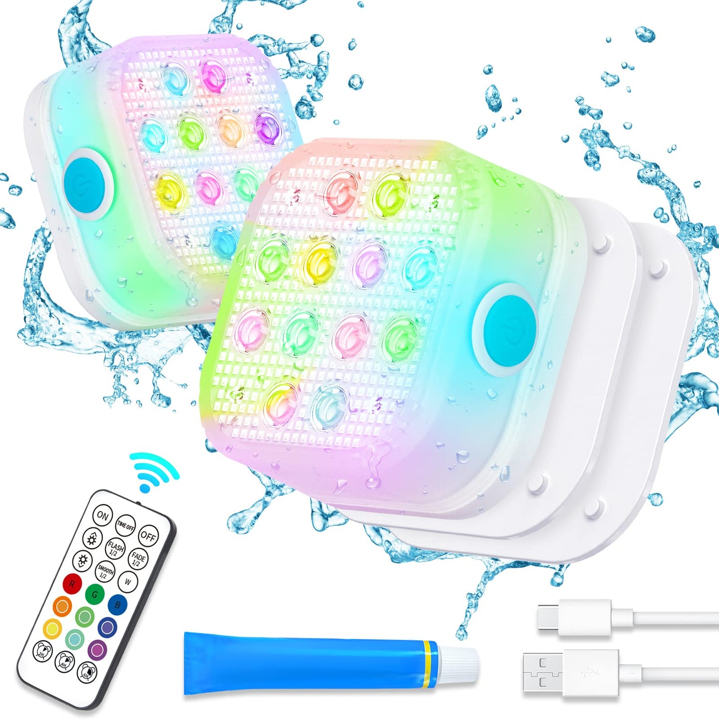Rynx | Vidome Rechargeable Submersible Pool Lights - Water-Resistant Underwater Pool Lights Charging Battery-Powered Remote Controlled 16 Color Changing Hot Tub Lights With Magnet For Pool Pond