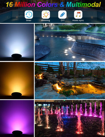 Rynx | Crepow Rgb Underwater Pond Lights, Ip68 Waterproof Led Spotlights, Bluetooth Control, Set Of 2