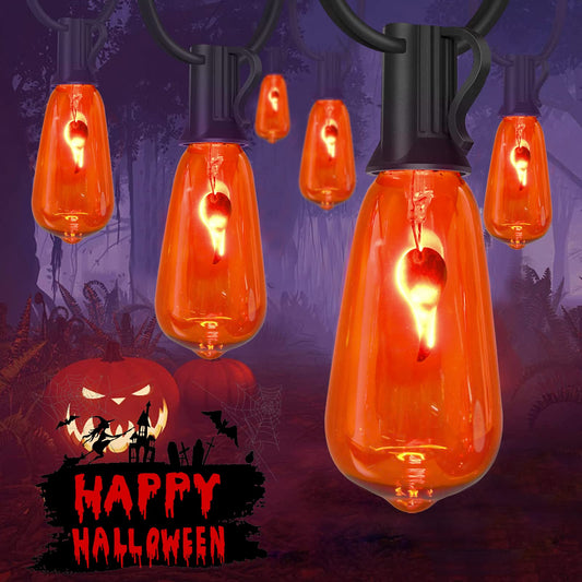 Rynx | Cbebew 10Ft Halloween Flickering Flame Light Strings, 10 Orange Edison Bulbs For Outdoor Decoration