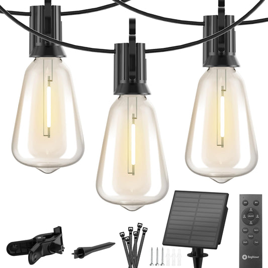 Rynx | Brightown Solar String Lights Outdoor - 38Ft Patio Lights With Remote Control, LED Lights With 16 Shatterproof Bulbs, 3 Light Modes, Waterproof Hanging Solar Lights For Outdoor Backyard Party Decor