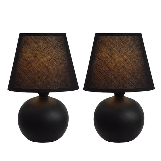 Rynx | Simple design Lt2008-Blk-2pk Mini ceramic globe table lamp 2-pack with matching fabric shade, black
