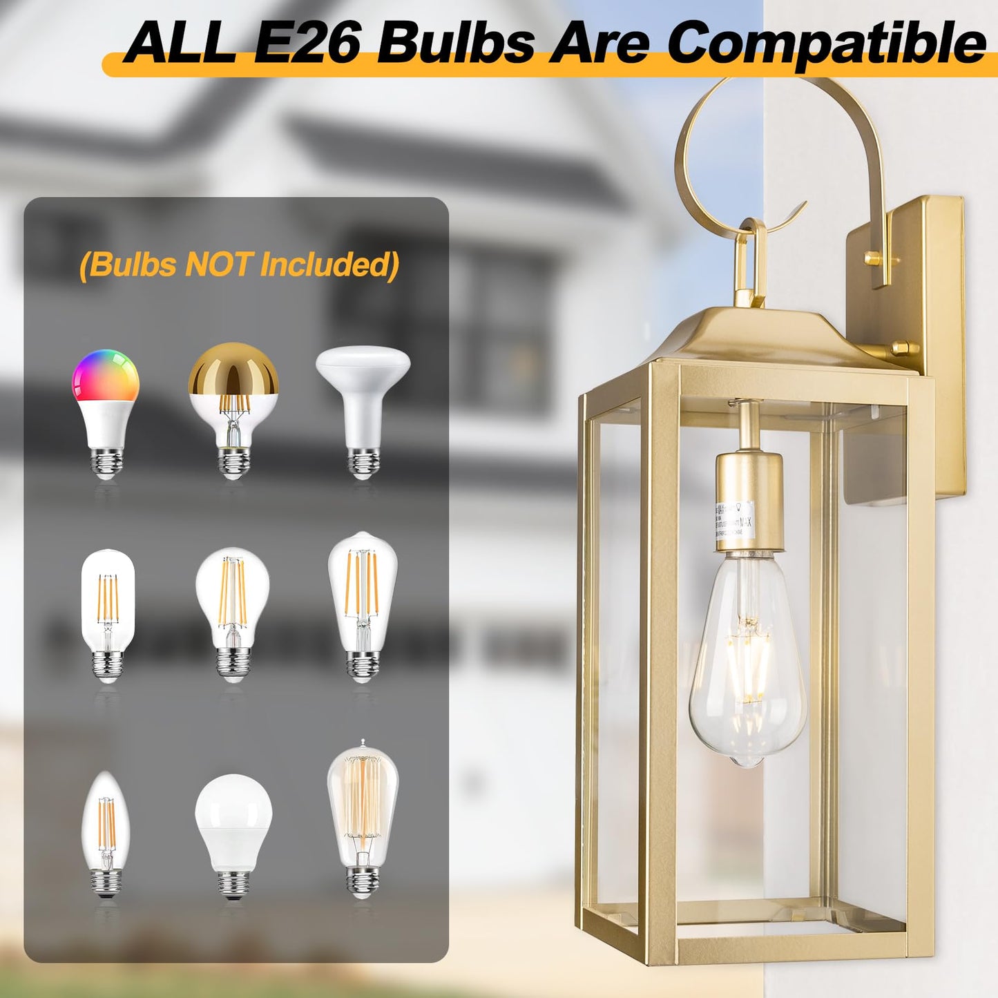 Rynx | Yolsunes 19" Gold Outdoor Wall Lamp, Waterproof Industrial Wall Lamp For Veranda & Garage
