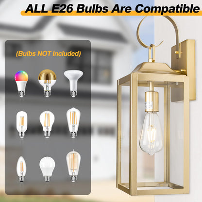 Rynx | Yolsunes 19" Gold Outdoor Wall Lamp, Waterproof Industrial Wall Lamp For Veranda & Garage