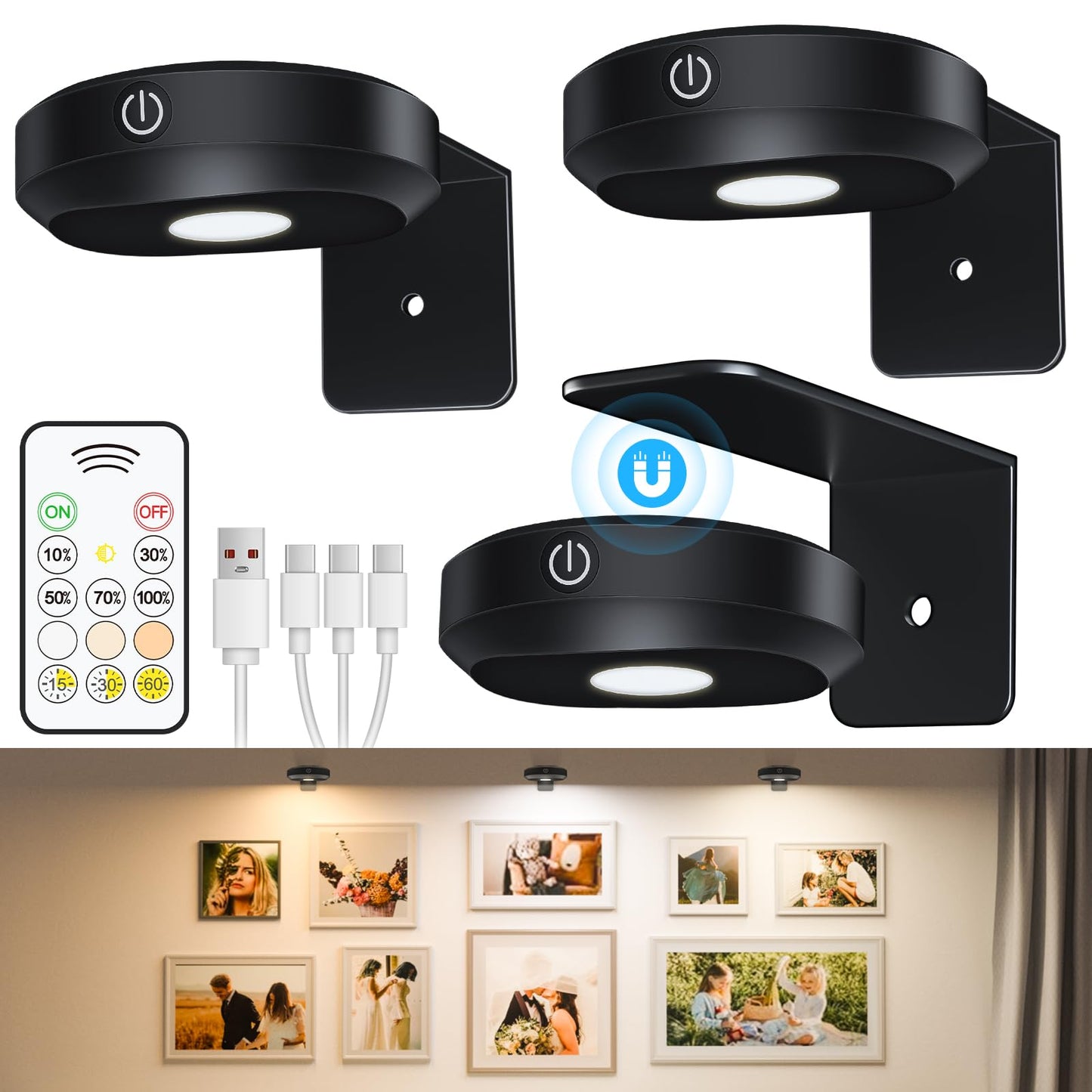 Rynx | Willed Wireless Rechargeable Picture Light with Remote Control, Dimmable Art Lighting, Magnetic Design