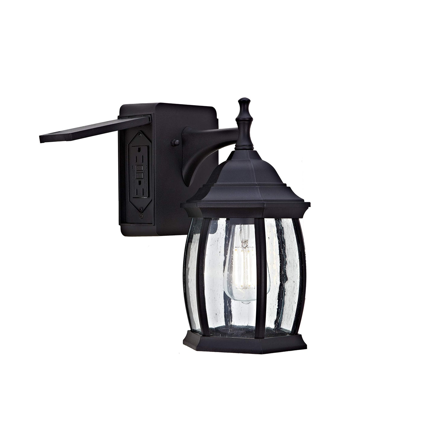 Rynx | Addington Park 1-Light Outdoor Wall Lamp, Black Finish, Frosted Glass, 2 Integrated Sockets