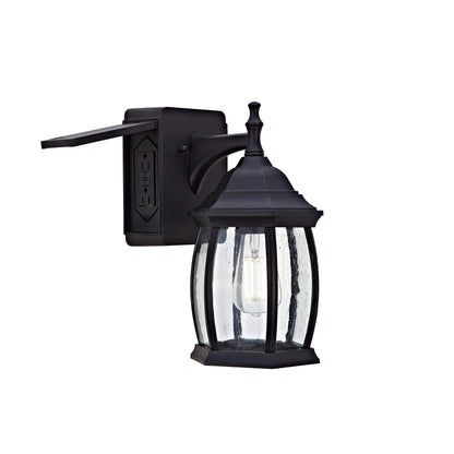 Rynx | Addington Park 1-Light Outdoor Wall Lamp, Black Finish, Frosted Glass, 2 Integrated Sockets