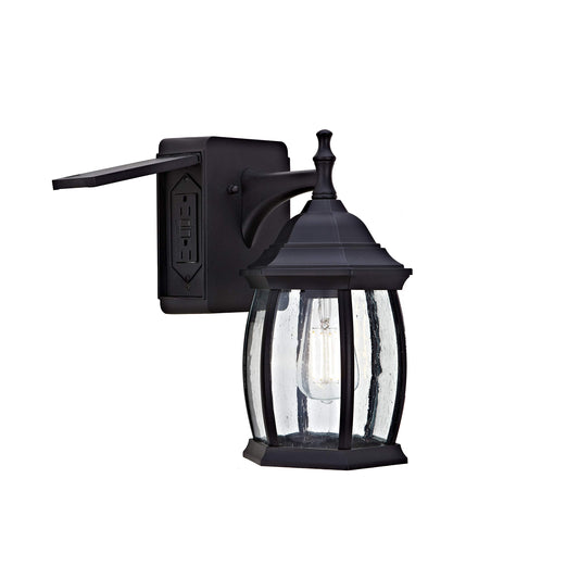 Rynx | Addington Park 1-Light Outdoor Wall Lamp, Black Finish, Frosted Glass, 2 Integrated Sockets