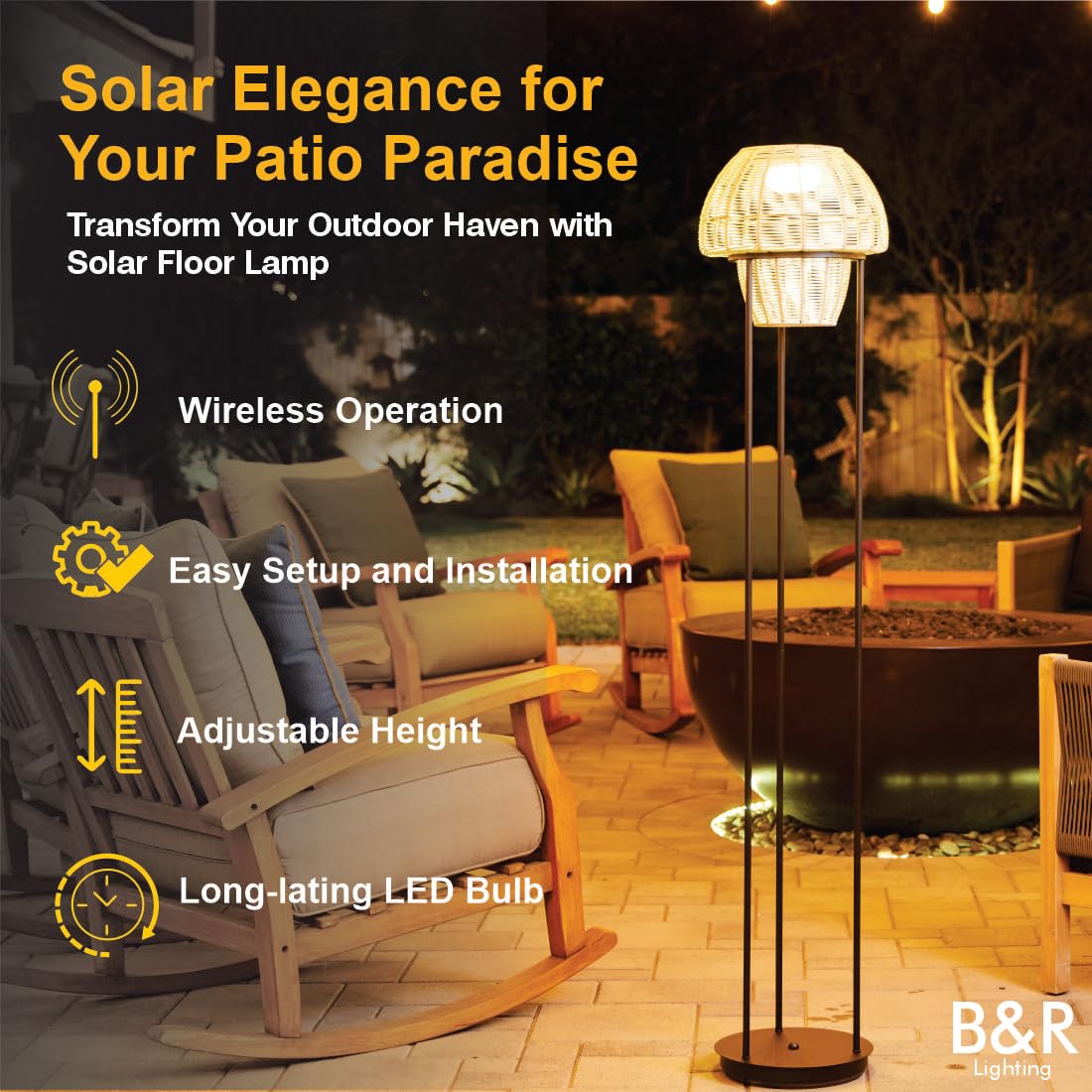 Rynx | Generic Outdoor Floor Lamp - Waterproof Wireless Garden Lighting - Rattan Design, Black