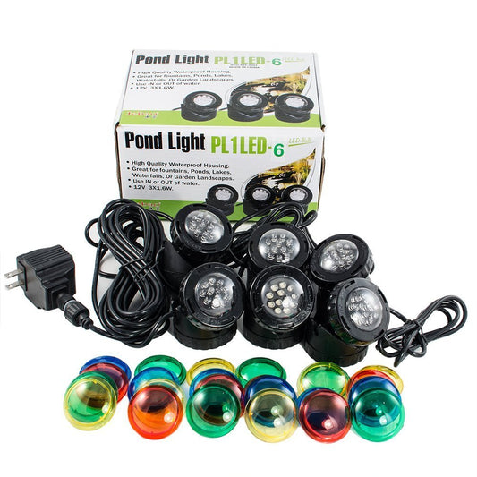 Rynx | Jebao submersible LED pond light set of 6 - black plastic garden lighting