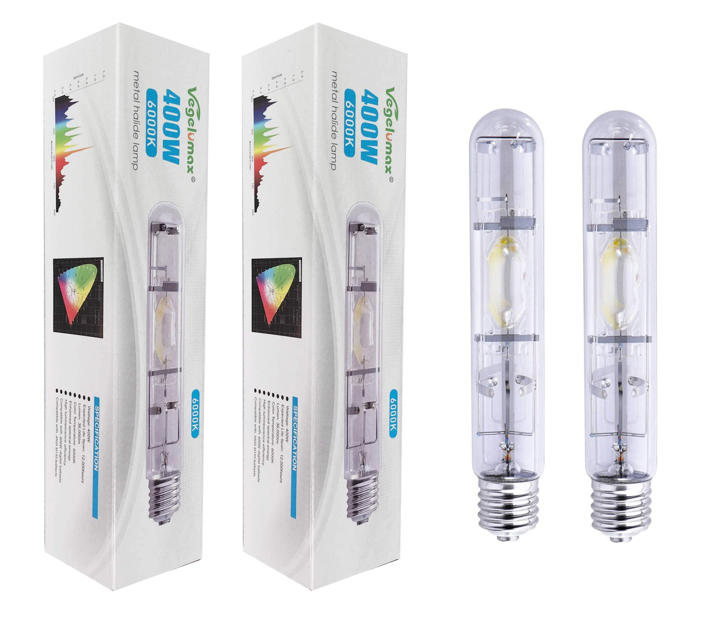 Rynx | Vegelumax Mh 400Watt Metal Halide Hid Grow Light Bulb Lamp With High Par Enhanced Blue And Violet Spectrum For Horticulture Vegetative Growth, Cct 6000K, 36,000Lumens, E39 Base, 2Pack