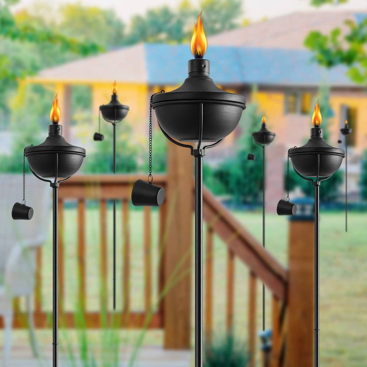 Rynx | Fan-Torch 24 Oz Metal Garden Torch Set of 6 - 55-Inch Citronella Outdoor Decor