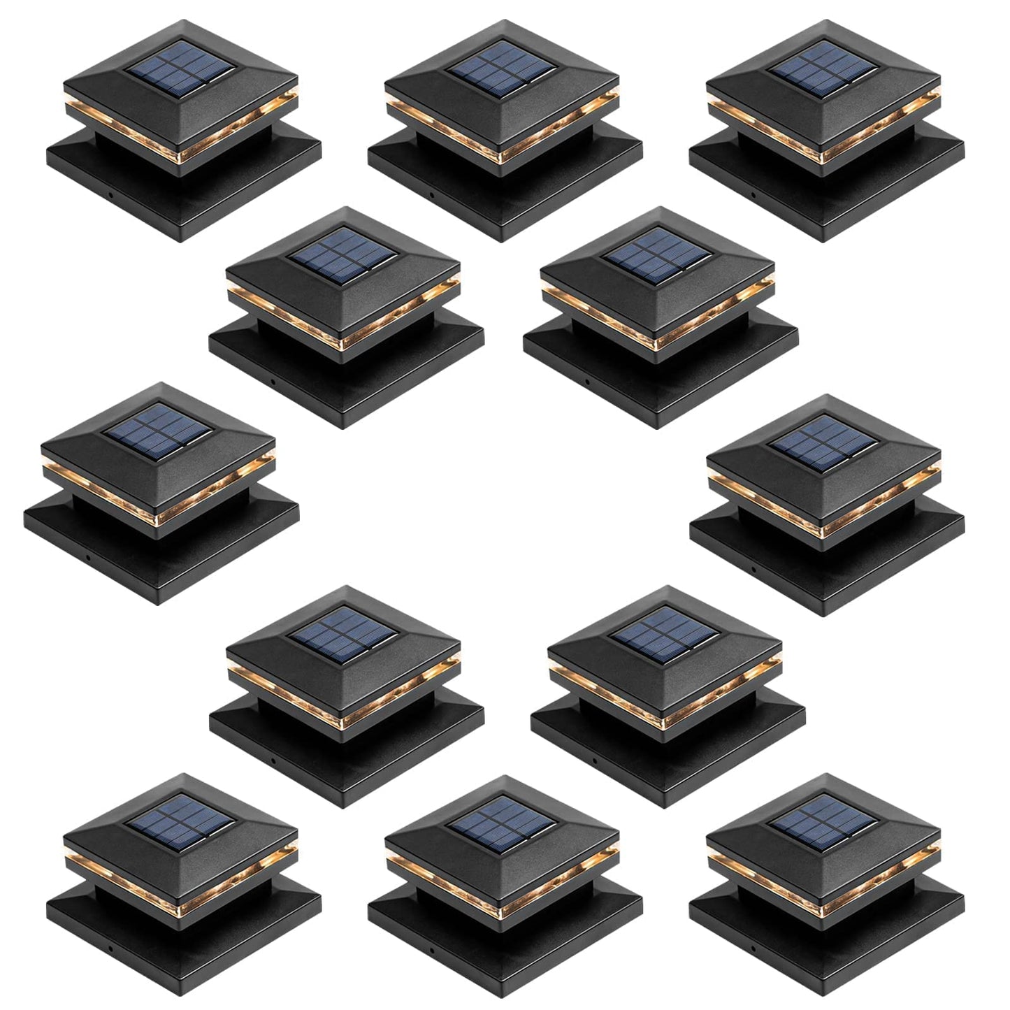 Rynx | Viewsun Solar Posthead Light Sources 12 Pack - Black LED Hedge Decor For 4X4 & 6X6 Wooden Pillars