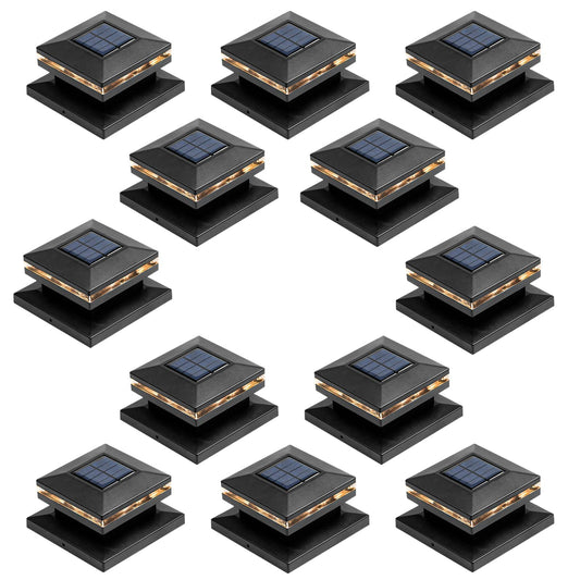 Rynx | Viewsun Solar Posthead Light Sources 12 Pack - Black LED Hedge Decor For 4X4 & 6X6 Wooden Pillars