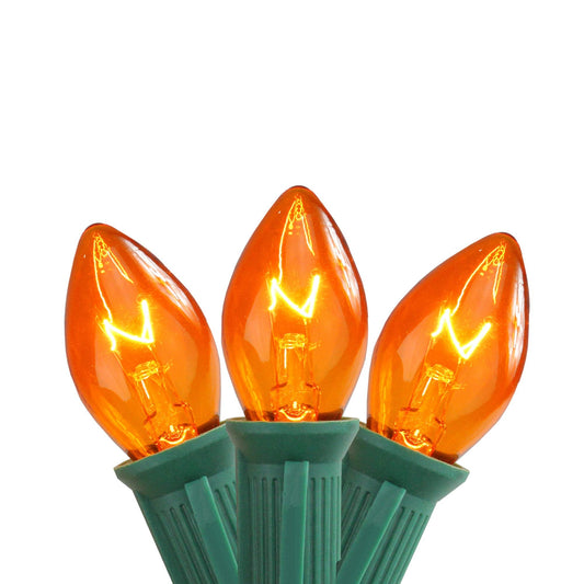 Rynx | Northlight 25-pack Transparent Orange C7 Christmas Lights, 24Ft Green Wire