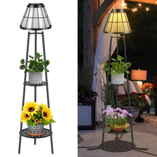 Rynx | 2 Pack Sunlight Outdoor With Plant Stand, Solar Floor Lamp Metal Stand Outdoor Lighting For Garden Patio Pathway Driveway Front