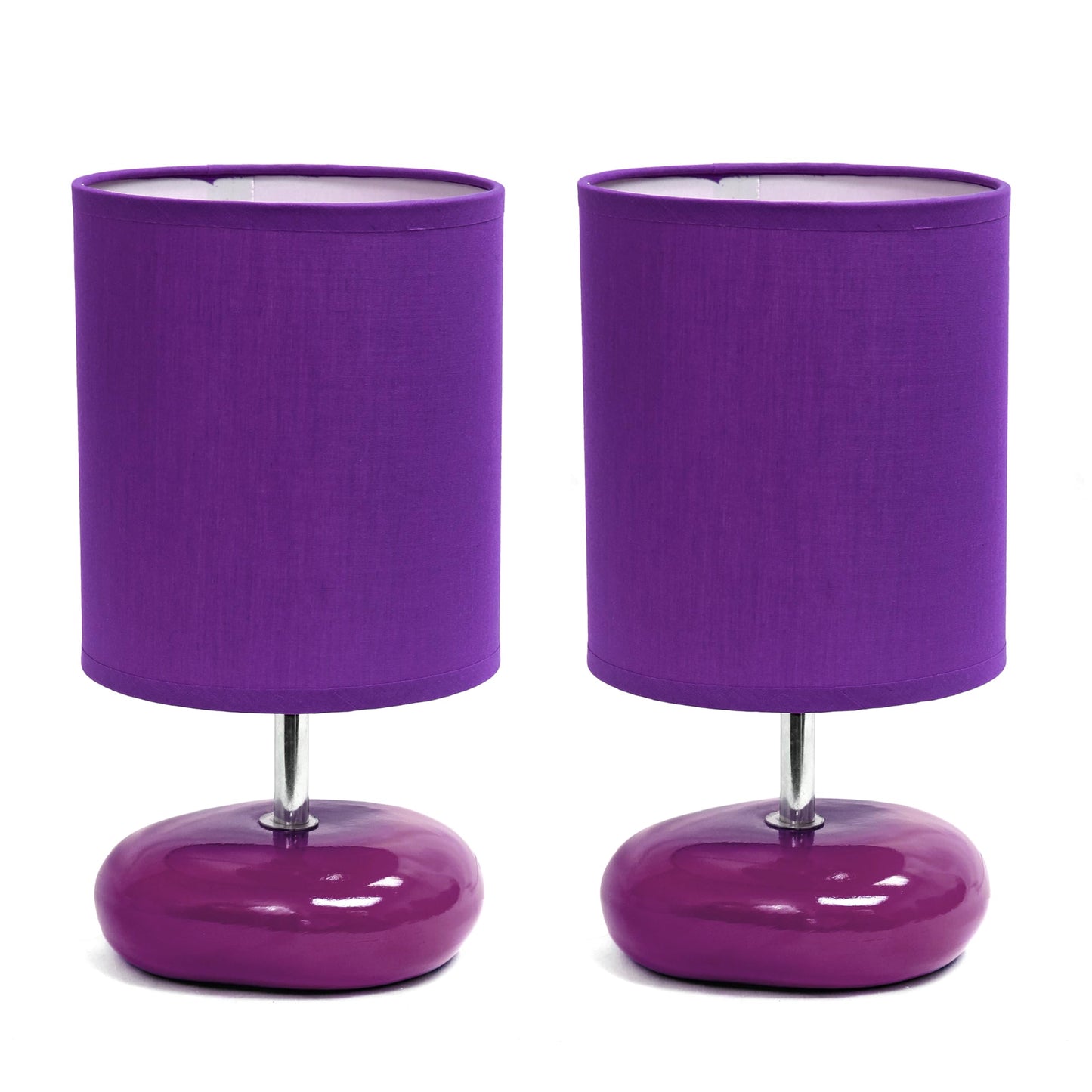 Rynx | Simple Designs Lt1153-Prp-2Pk Petite Circle Stone Table Lamp 2 Pack Set For Bedroom, Children's Room, Office, Living Room, Children's Room, Reading Corner, Purple